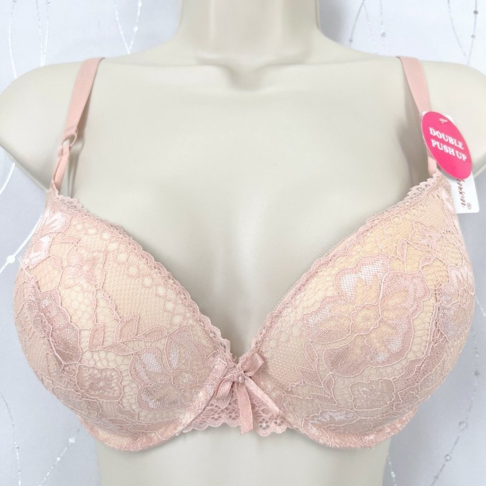 VS Bombshell Inspired Adds 2 Cups Ultimate Pushup Bra 38B Nude Lace